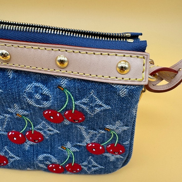 🍒NEW RARE🍒 Louis Vuitton Denim Cherry Pochette - Full Set - Picture 9 of 14